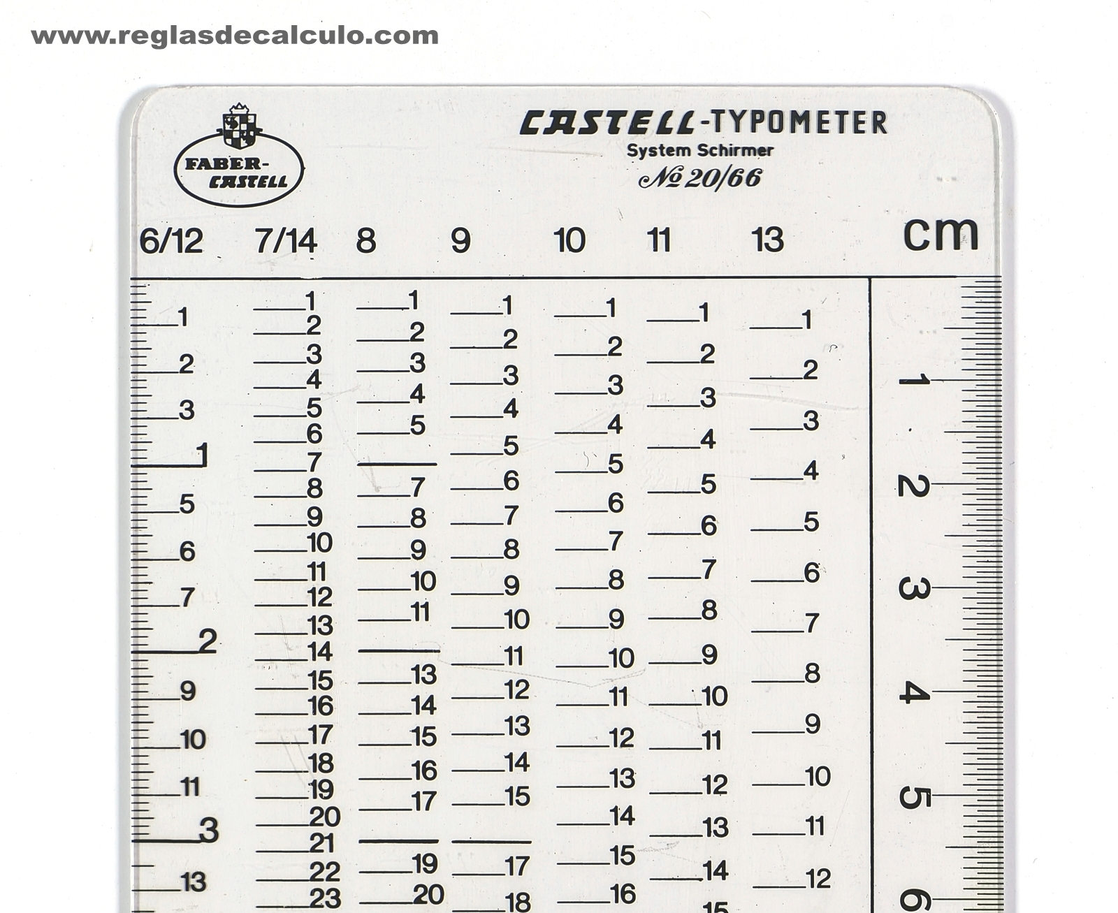 Faber Castell 20/66 Typometer Regla de Calculo Slide rule